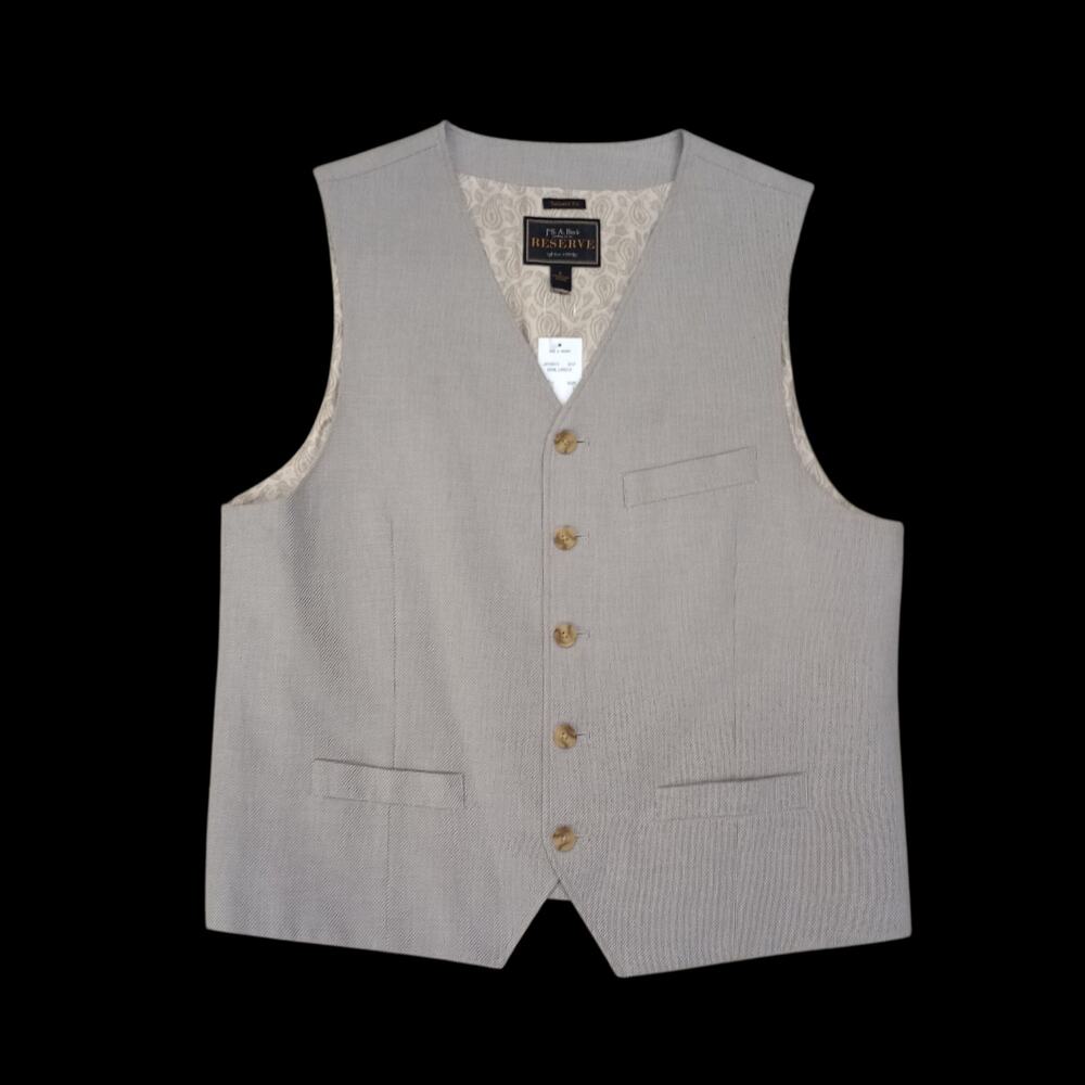 Jos A Bank Vest Mens Large Tailored Fit Reserve Sleeveless Waistcoat Vest Tan
